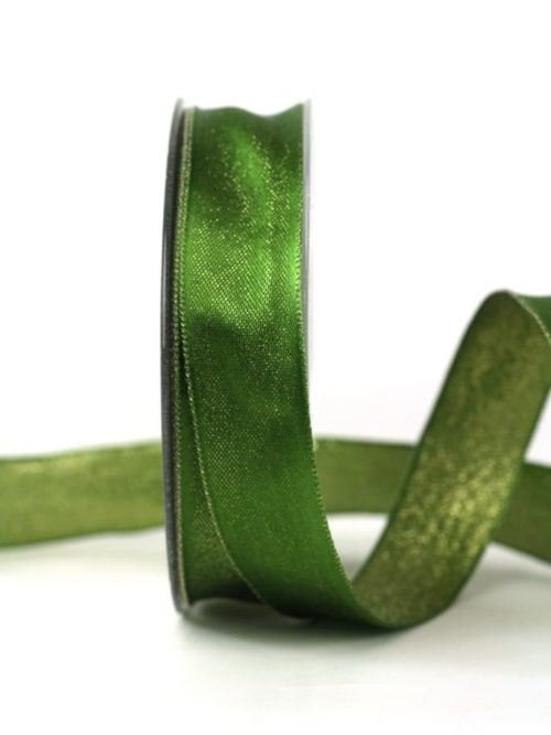 Two-sided satin ribbon green-gold, 25 mm wide