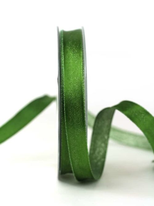 Two-sided satin ribbon green-silver, 15 mm wide