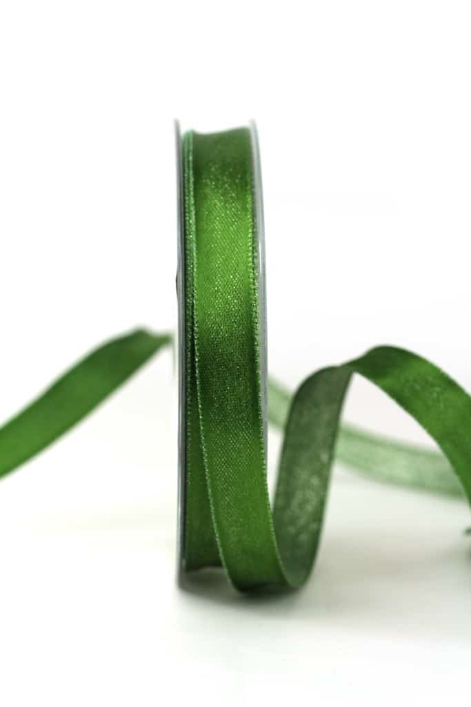 Two-sided satin ribbon green-silver, 15 mm wide