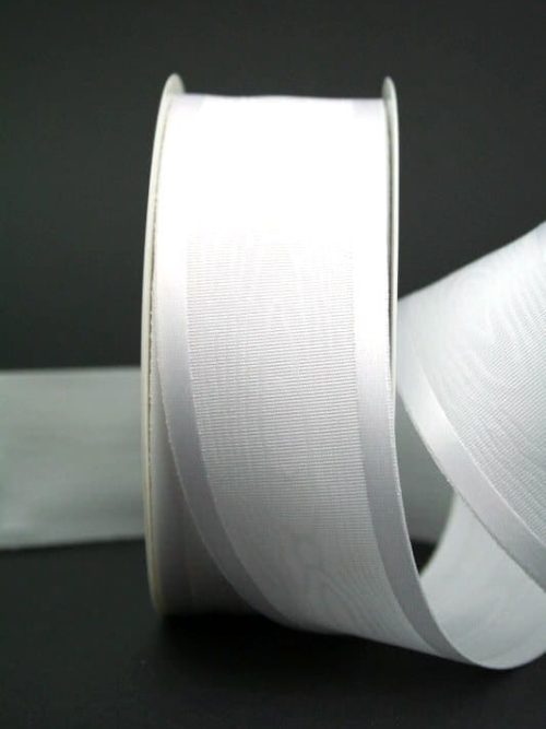 Moiré ribbon white, 40 mm wide