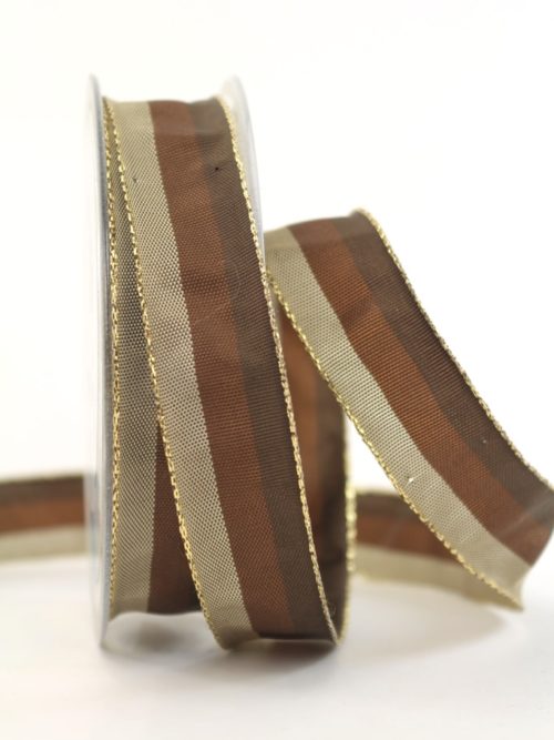 Christmas ribbon stripes, brown taupe, 25 mm wide