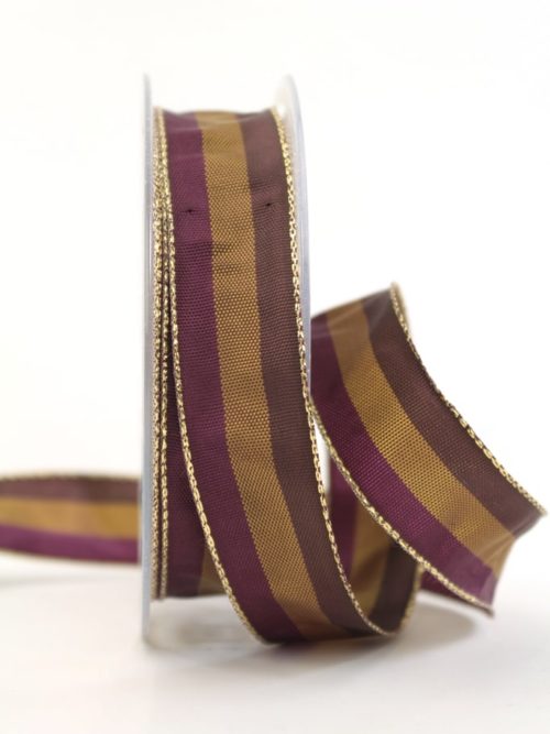 Christmas ribbon stripes, purple-brown, 25 mm wide