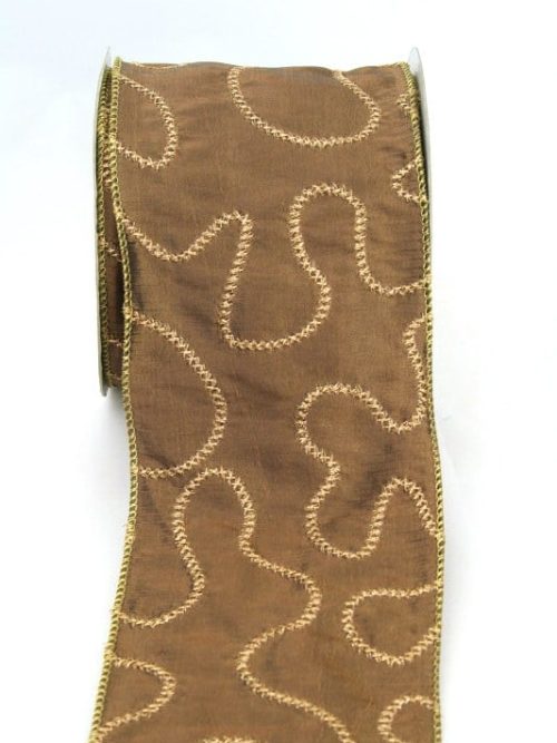 Exclusive, extra wide gift ribbon / table ribbon brown-gold, 100 mm wide