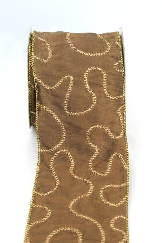 Exclusive, extra wide gift ribbon / table ribbon brown-gold, 100 mm wide