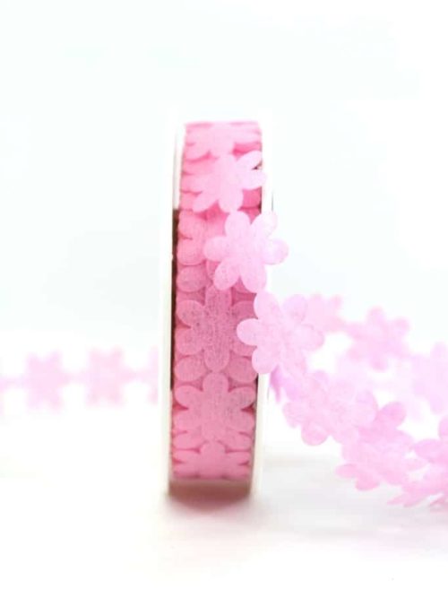 Fleece flower garland, pink, 20 mm wide