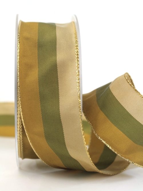 Christmas ribbon stripes, brown-green, 40 mm wide