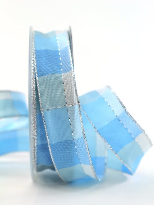 Carob ribbon Christmas, light blue-silver, 25 mm wide