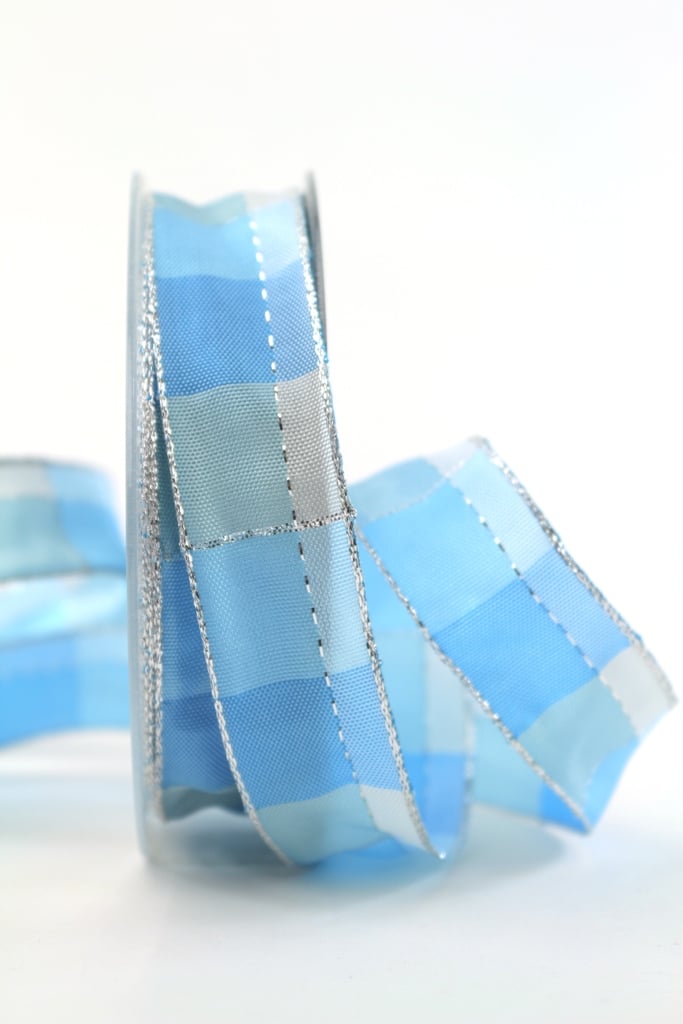 Carob ribbon Christmas, light blue-silver, 25 mm wide