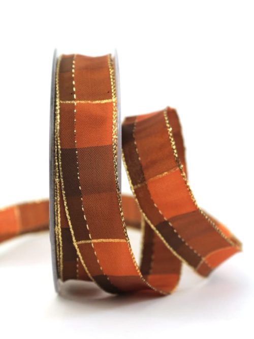 Carob ribbon Christmas, brown-gold, 25 mm wide