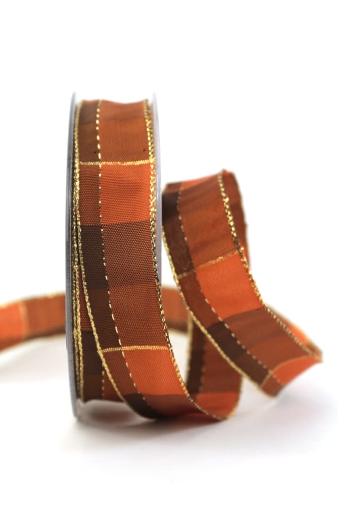 Carob ribbon Christmas, brown-gold, 25 mm wide