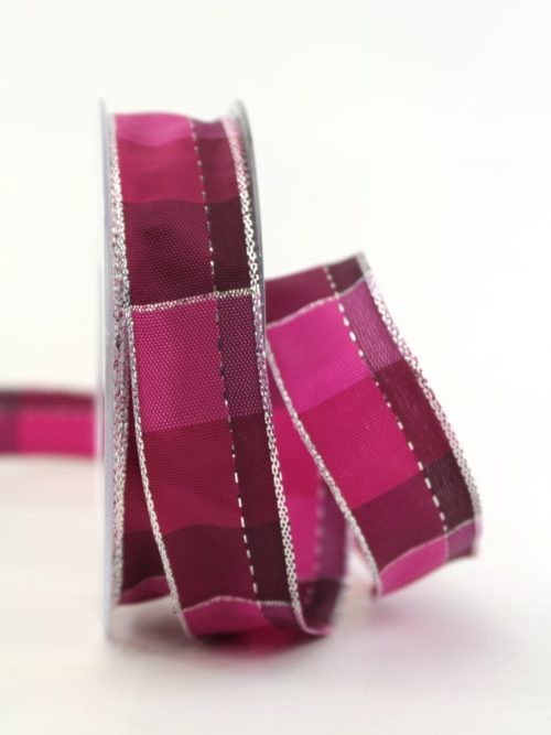 Carob ribbon Christmas, pink-silver, 25 mm wide