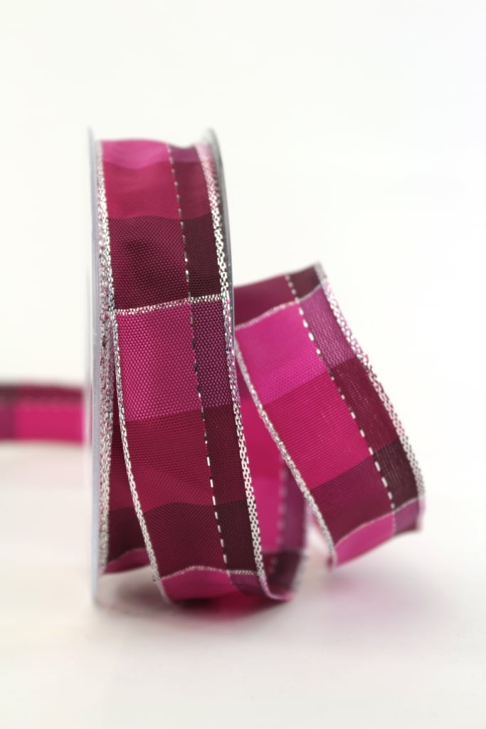 Carob ribbon Christmas, pink-silver, 25 mm wide