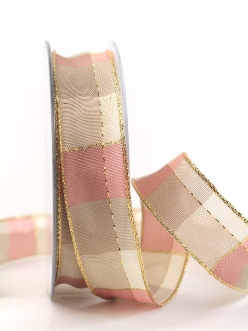 Carob ribbon Christmas, pink-gold, 25 mm wide