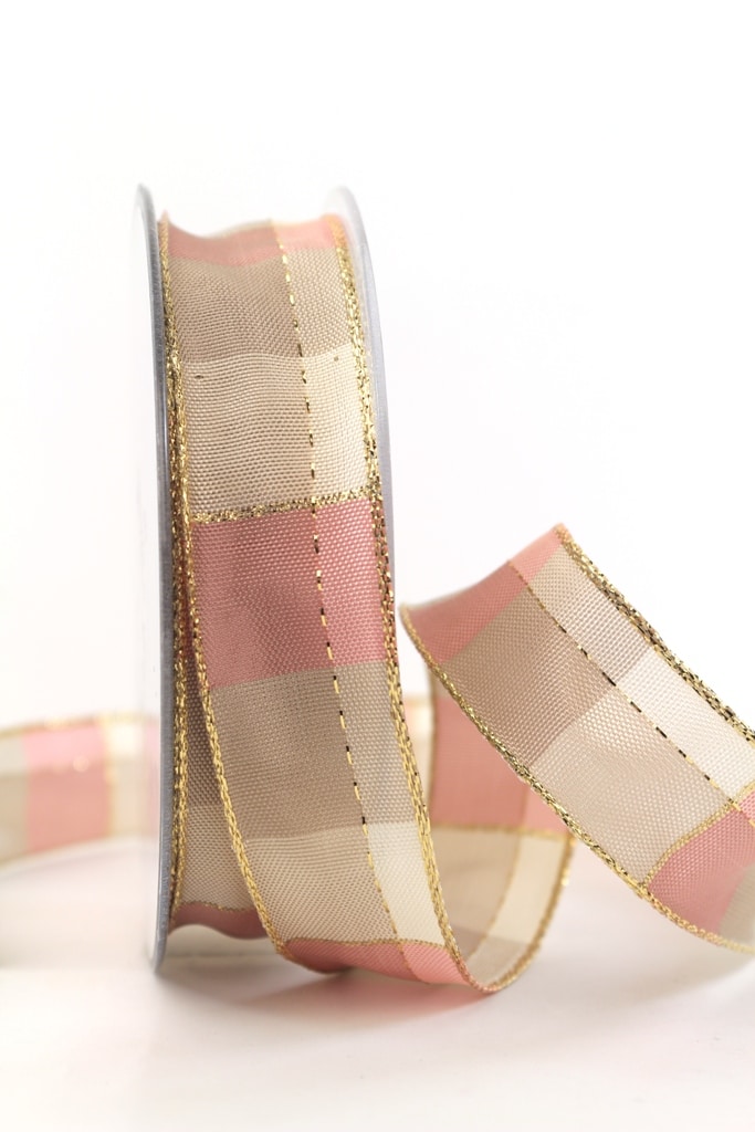 Carob ribbon Christmas, pink-gold, 25 mm wide