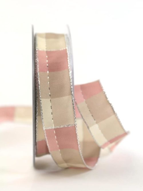Carob ribbon Christmas, pink-silver, 25 mm wide
