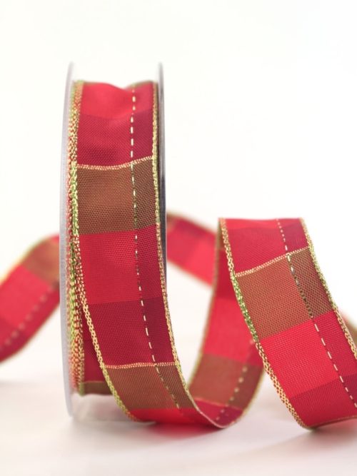 Carob ribbon Christmas, red-gold, 25 mm wide
