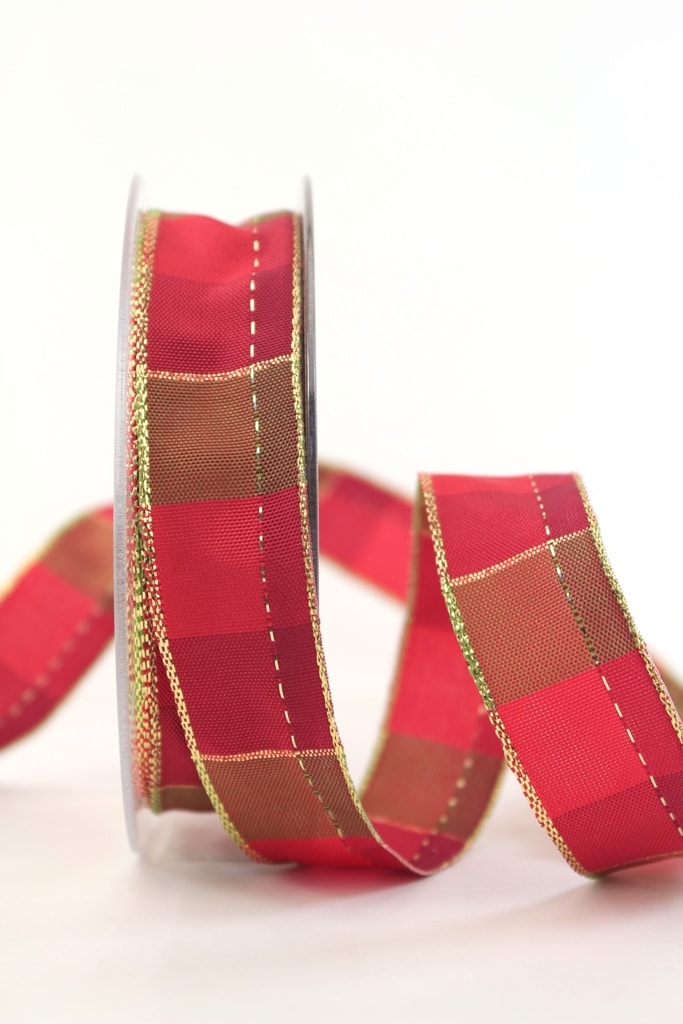 Carob ribbon Christmas, red-gold, 25 mm wide