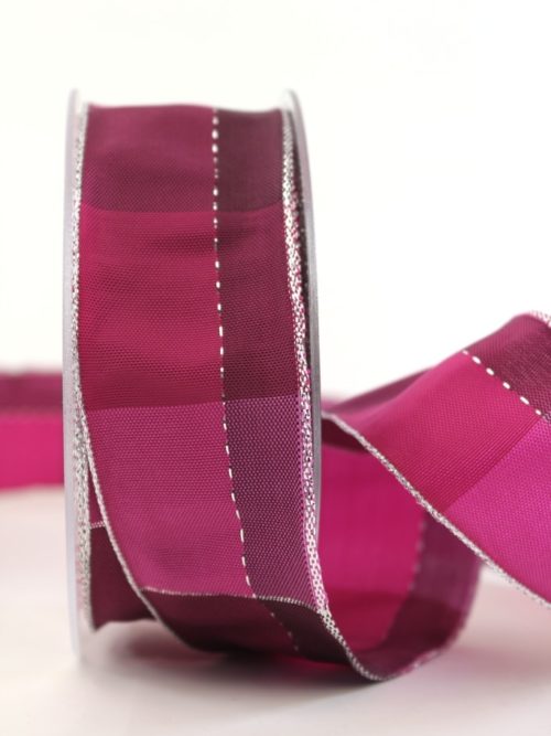 Carob ribbon Christmas, pink-silver, 40 mm wide