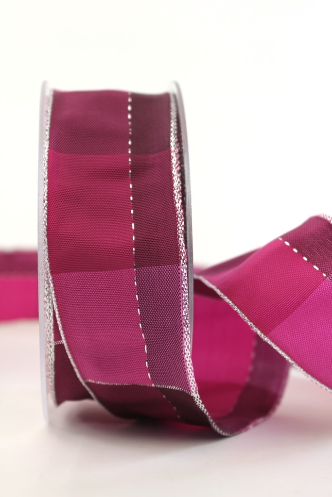 Carob ribbon Christmas, pink-silver, 40 mm wide