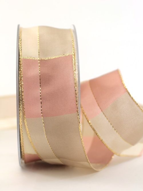 Carob ribbon Christmas, pink-gold, 40 mm wide