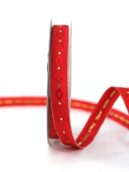 Christmas ribbon diamond pattern, red-gold, 15 mm wide
