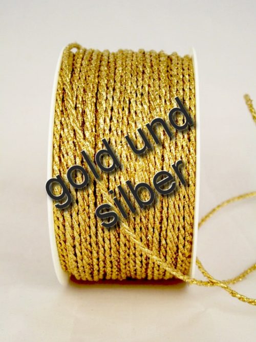 Thin decorative cord in gold and silver, 2 mm thickness
